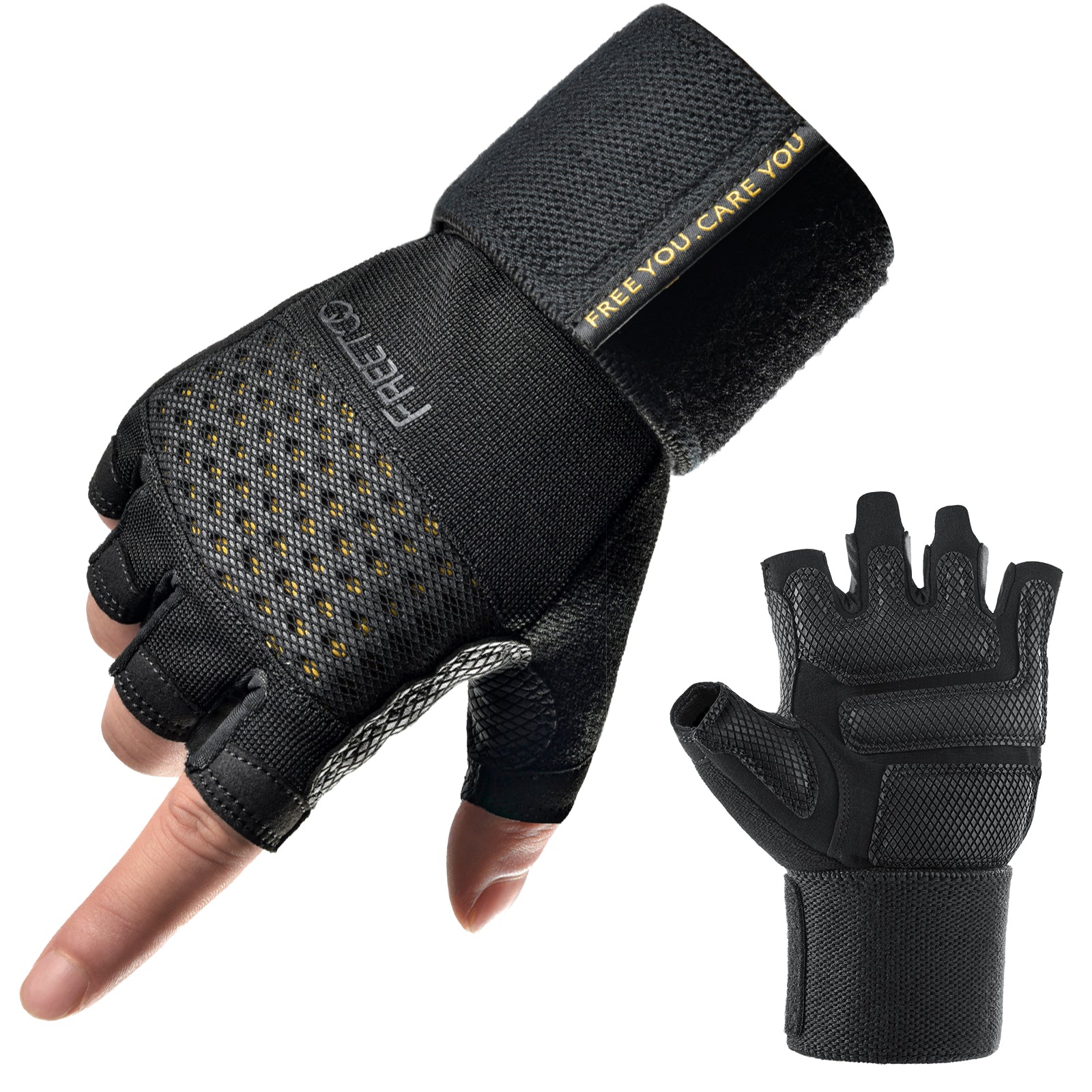 FREETOO® DeadLifts Workout gloves with Integrated Wrist Wraps Padded Grip
