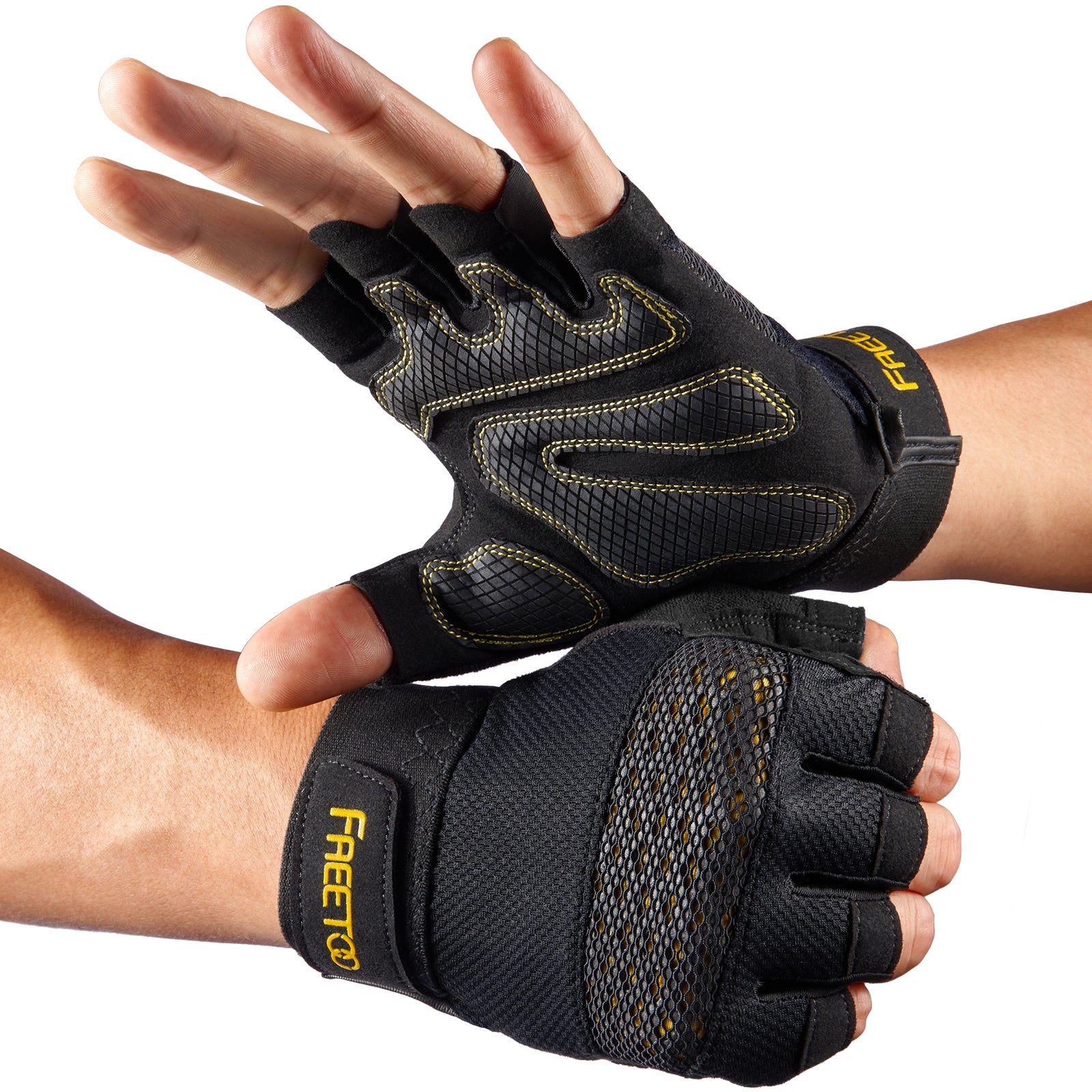 FREETOO® Gym Gloves [Full Palm Protection] with Cushion Pads and Silicone Grip for Men