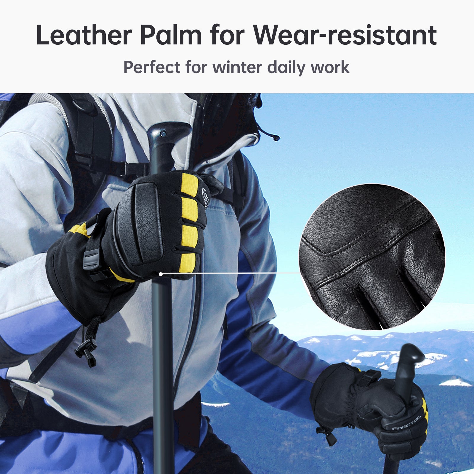 FREETOO® Leather Waterproof Windproof Snow Ski Gloves